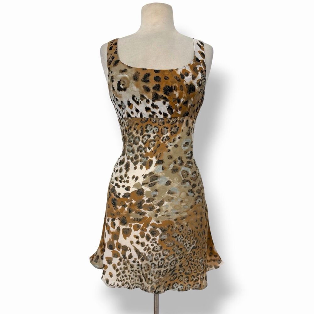 Vtg 90s CACHE Leopard Dress Size 10 Made in USA Y2K Mob Wife Mini Animal Print